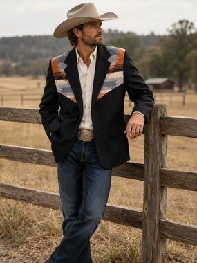 Vintage Silverado USA Made Southwestern Wool Blend Western Blazer Like New XL
